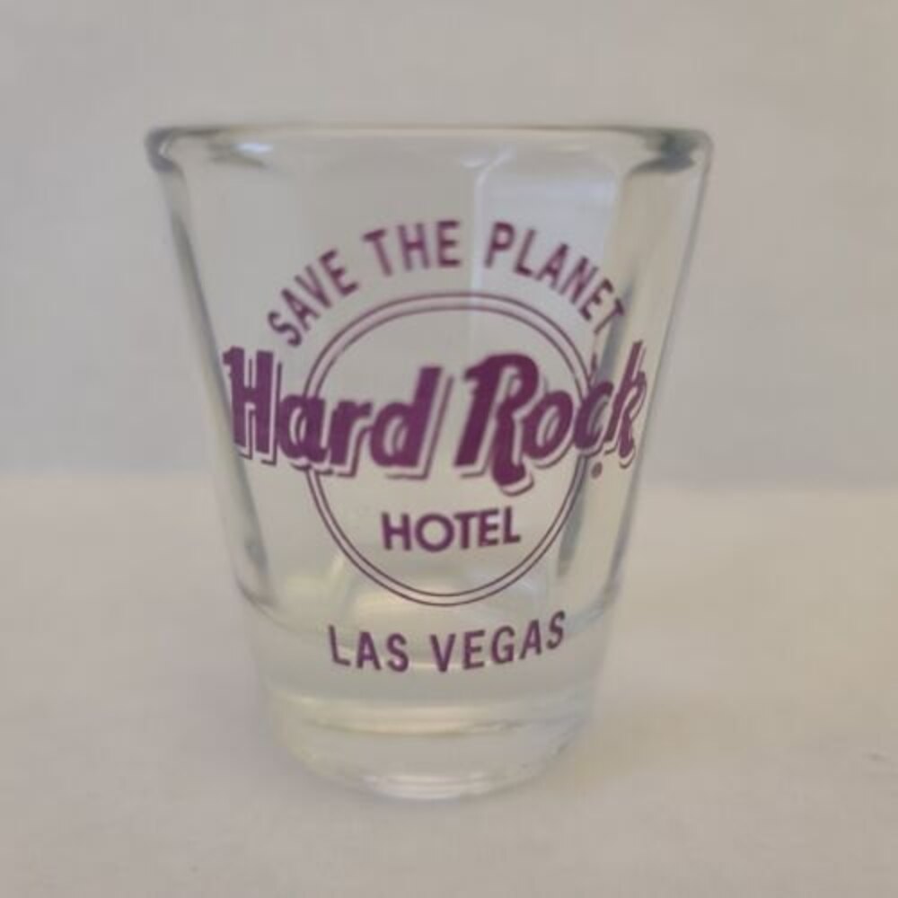 Hard Rock Cafe Save the Planet  Beveled Shot Glass Purple Logo Las Vegas
